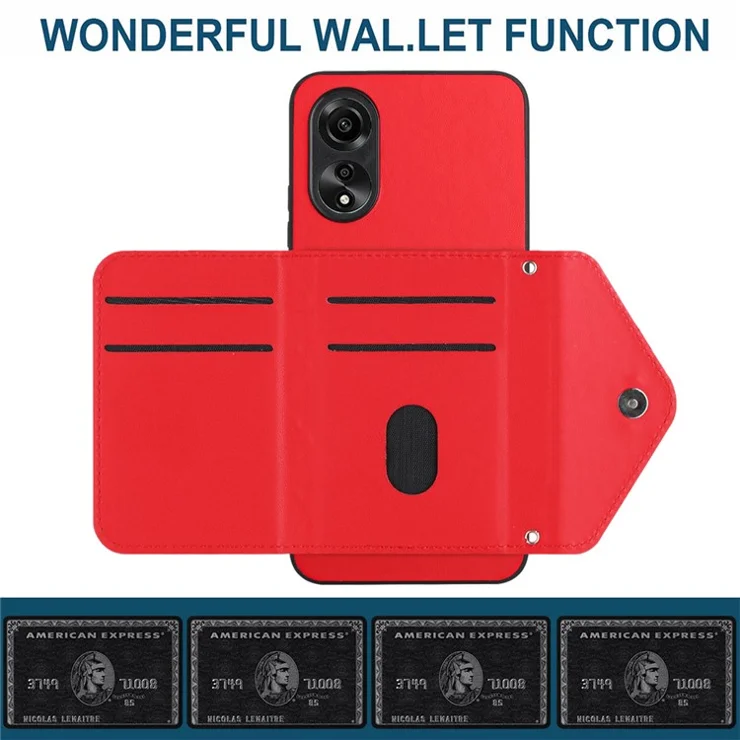 YB Leather Coating Series-8 for Oppo A18 4G / A38 4G Case Card Holder Phone Cover RFID Blocking Shell - Red