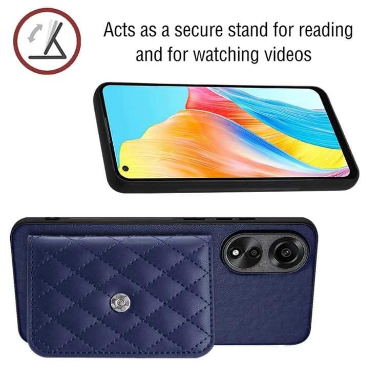 YB Leather Coating Series-8 for Oppo A78 4G RFID Blocking Phone Case Kickstand Mobile Shell Cover - Sapphire