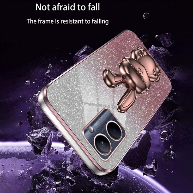 For Realme C33 4G / C33 2023 4G Rabbit Phone Case Support Kickstand PC+TPU Protective Cover - Pink
