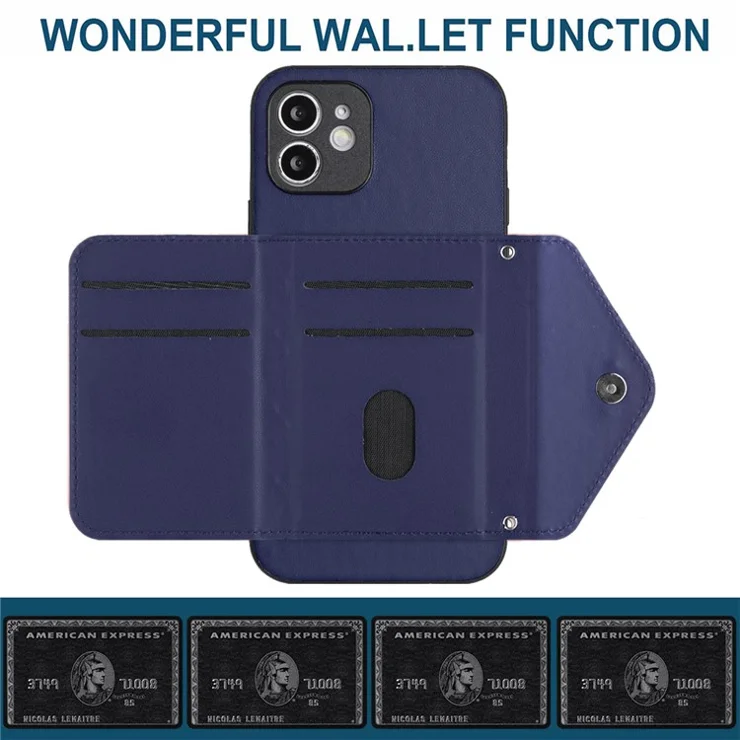 YB Leather Coating Series-8 For iPhone 12 6.1 inch Cell Phone Case RFID Blocking Card Slots Back Cover - Sapphire