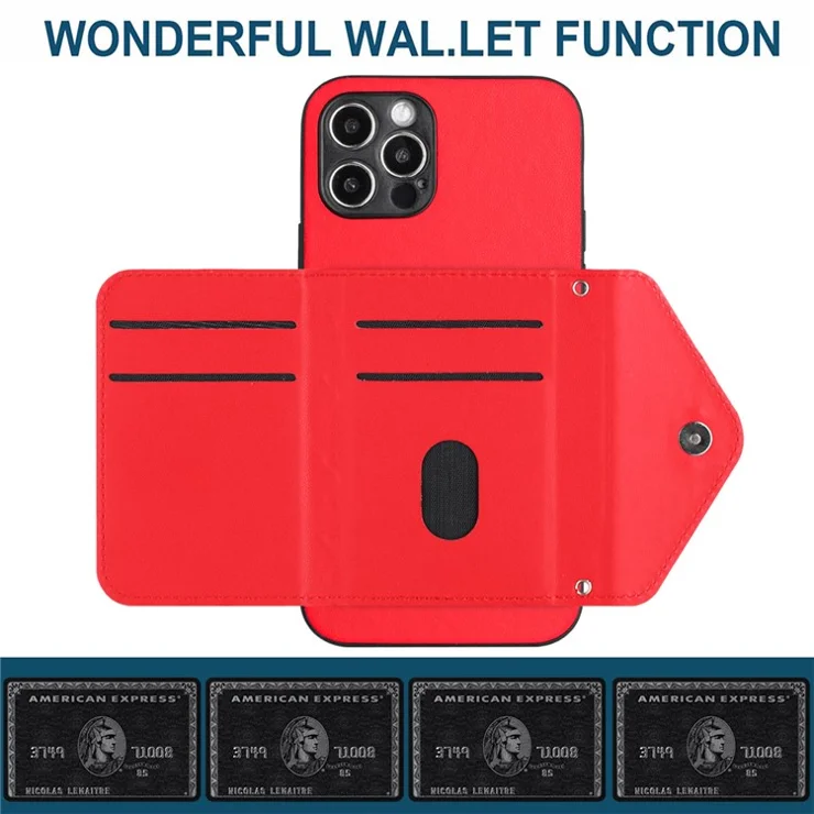 YB Leather Coating Series-8 For iPhone 12 Pro Max 6.7 inch RFID Blocking Cover Card Holder Smartphone Case - Red