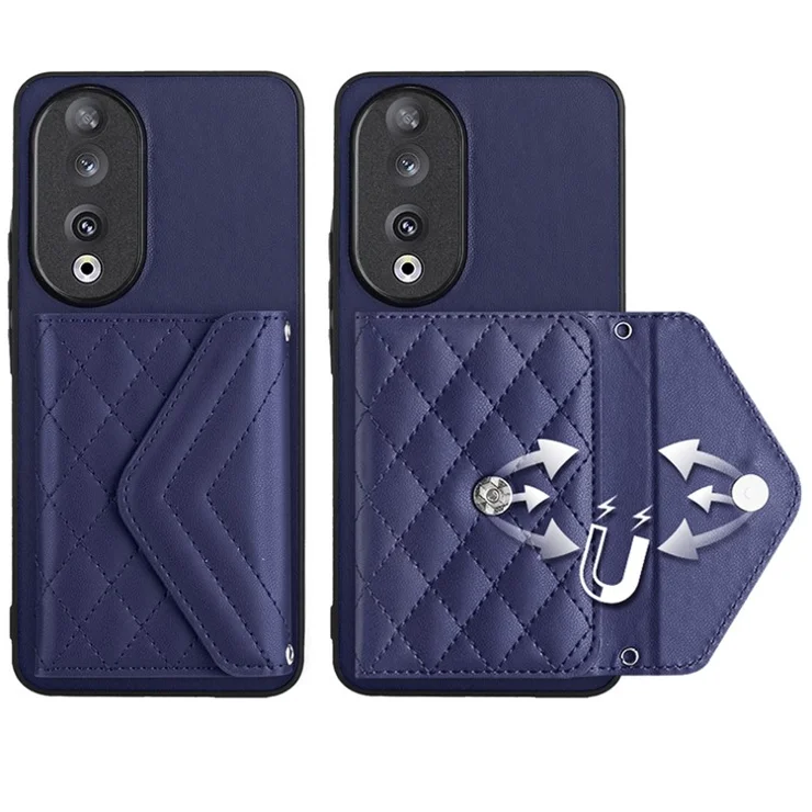 YB Leather Coating Series-8 For Honor 90 Cover Kickstand RFID Blocking Phone Card Case - Sapphire