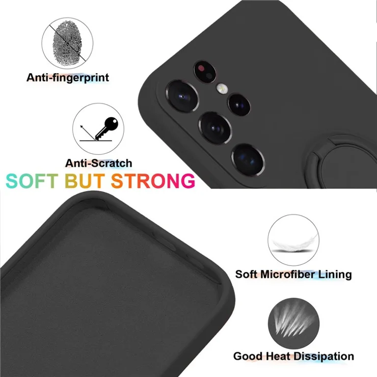 For Samsung Galaxy S24 Ultra Case with Strap Ring Holder Kickstand Phone Cover - Black