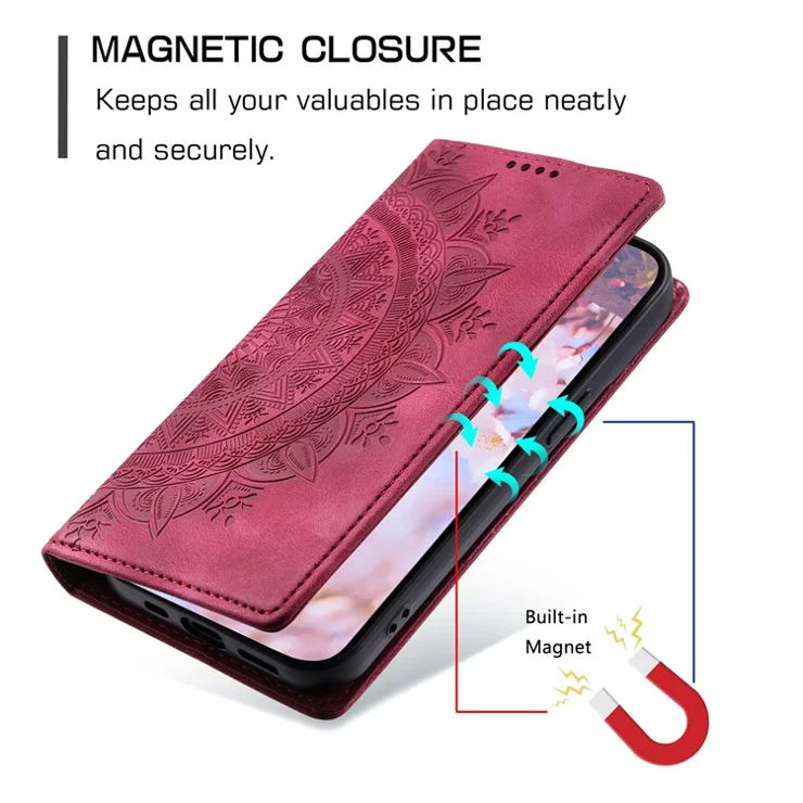 For Xiaomi Redmi Note 13 Pro+ 5G Wallet Phone Case Imprinted Flower Pattern Leather Flip Cover - Rose