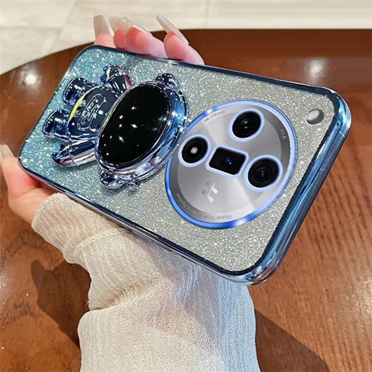 For Oppo Find X7 5G Electroplating Cover Astronaut Kickstand PC+TPU Case Phone Shell - Blue