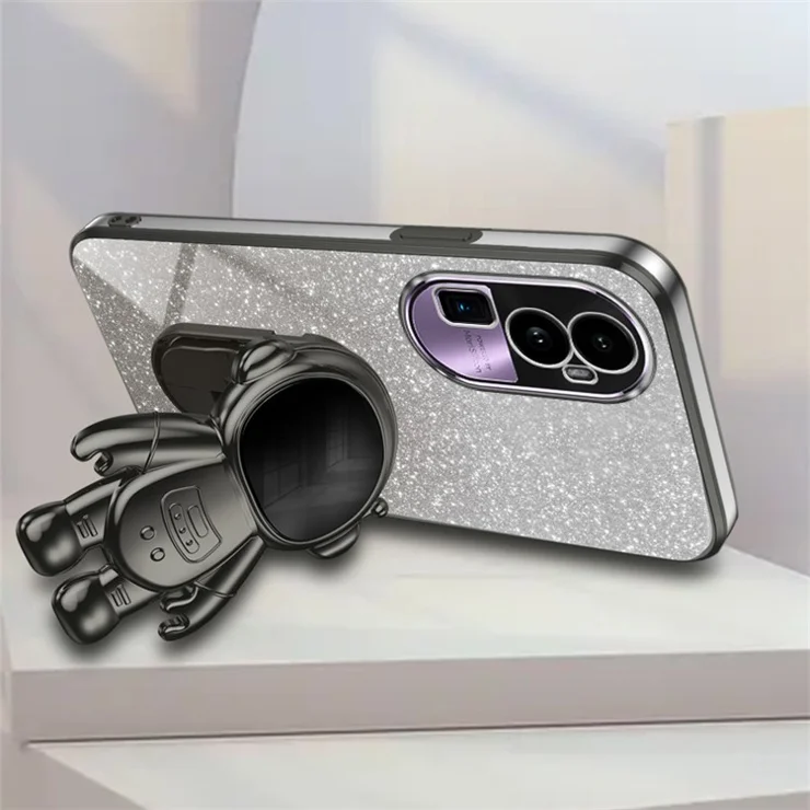 For Oppo Reno10 Pro+ 5G PC+TPU Case Phone Shell Slim-Fit Kickstand Electroplating Cover - Black