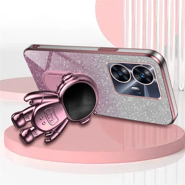 For Realme C55 Dustproof Case Electroplating Astronaut Kickstand PC+TPU Phone Shell - Pink