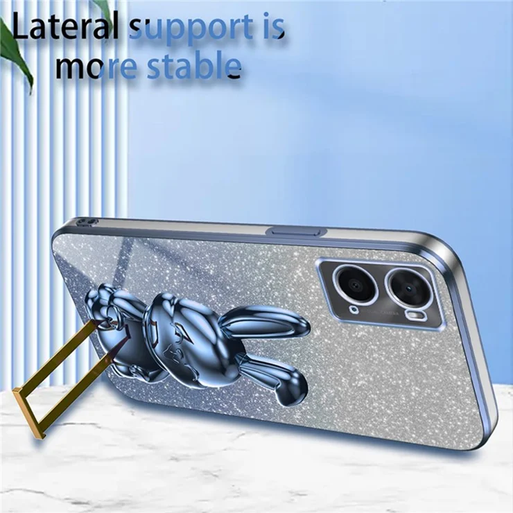 For Oppo A36 / A76 / Realme 9i 5G Mobile Phone Case Rabbit Design PC+TPU Cover with Kickstand - Blue