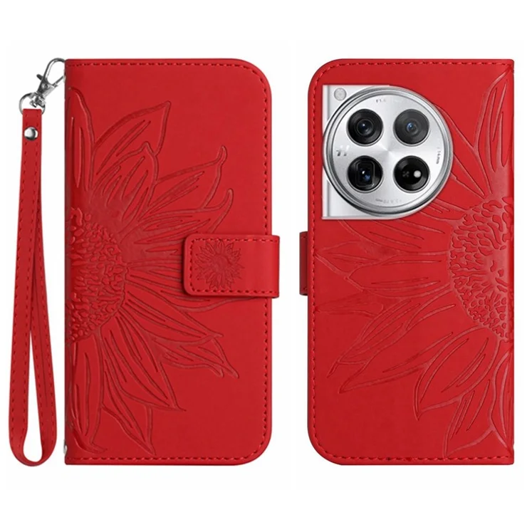 HT04 For OnePlus 12R 5G / Ace 3 5G Leather Phone Case with Wrist Strap - Red