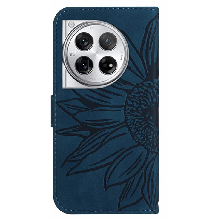 HT04 For OnePlus 12R 5G / Ace 3 5G Leather Phone Case with Wrist Strap - Dark Blue