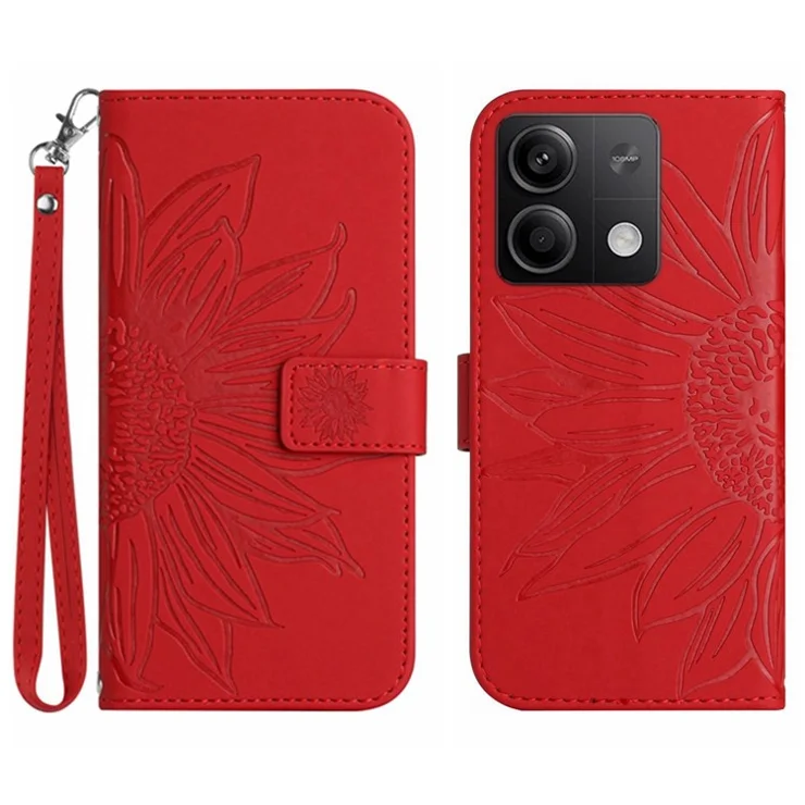 HT04 For Xiaomi Redmi Note 13 Pro 4G / Poco M6 Pro 4G Case Leather Phone Cover with Wrist Strap - Red