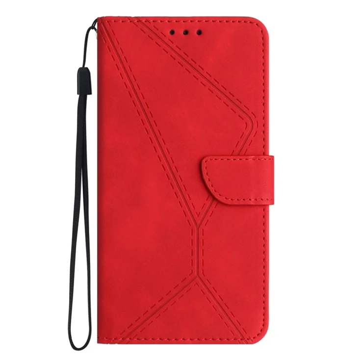 HT05 For Xiaomi 14 Ultra Wallet Case PU Leather Skin-touch Lines Imprinted Phone Cover - Red