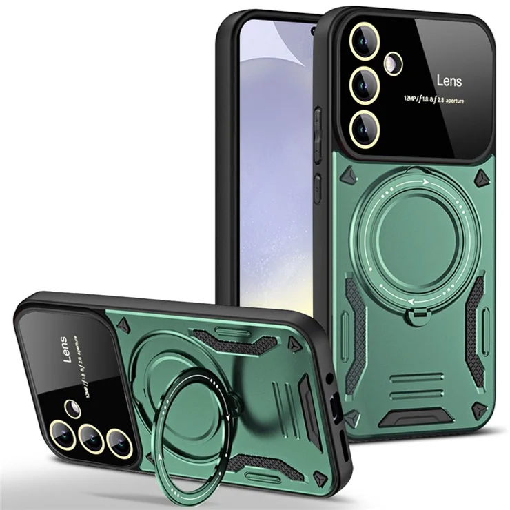 For Samsung Galaxy S24 Magnetic Case Compatible with MagSafe Kickstand PC+TPU Cover - Green