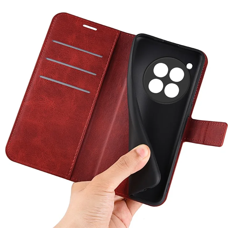 For OnePlus 12R 5G / Ace 3 5G Case Calf Texture Full Protection Flip Phone Cover - Red
