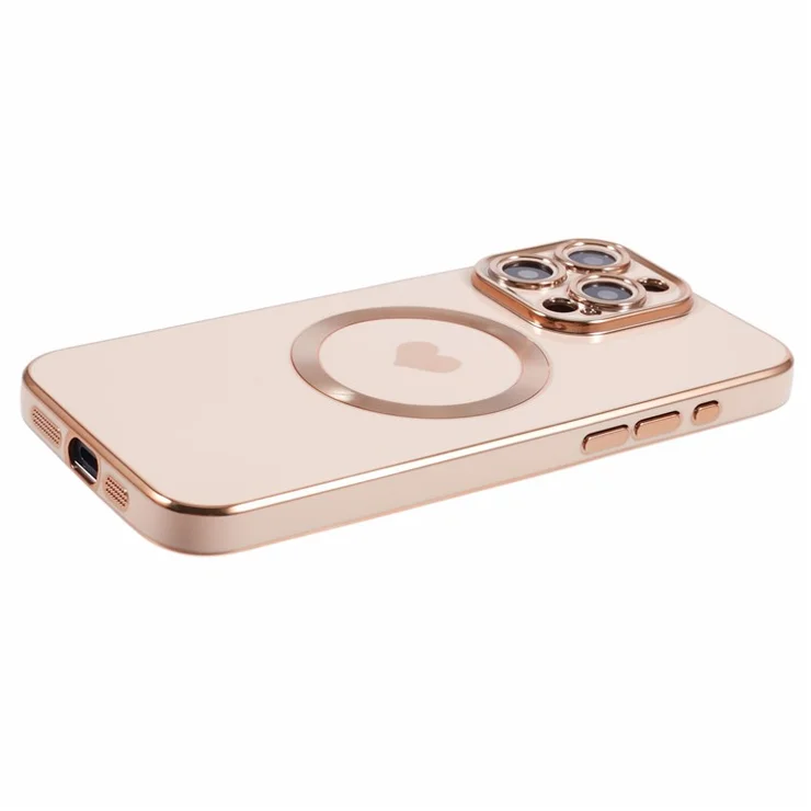 For iPhone 14 Pro Max TPU Case 6D Electroplating Love Heart Cover Compatible with MagSafe - Pink