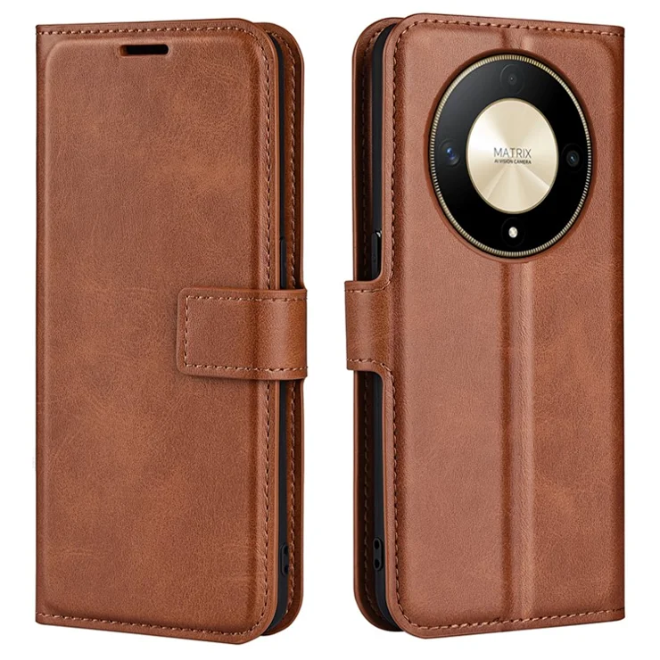 For Honor X50 5G / X9b 5G / Magic6 Lite 5G Case Magnetic Closure Stand Phone Cover - Light Brown
