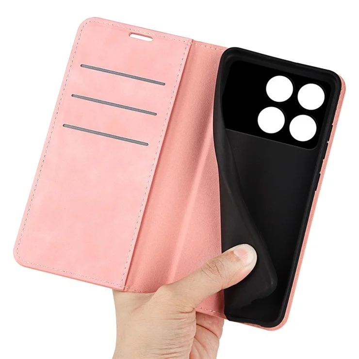 For Xiaomi Redmi K70E 5G / Poco X6 Pro 5G Case PU Leather Magnetic Closure Wallet Phone Cover - Pink