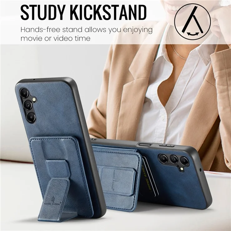 For Samsung Galaxy A55 5G Case PU Leather+TPU Protective Phone Cover with Card Holder - Blue