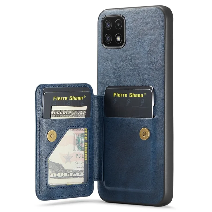 For Samsung Galaxy A22 5G (EU Version) Case RFID Blocking Card Slots Leather+TPU Phone Cover - Blue