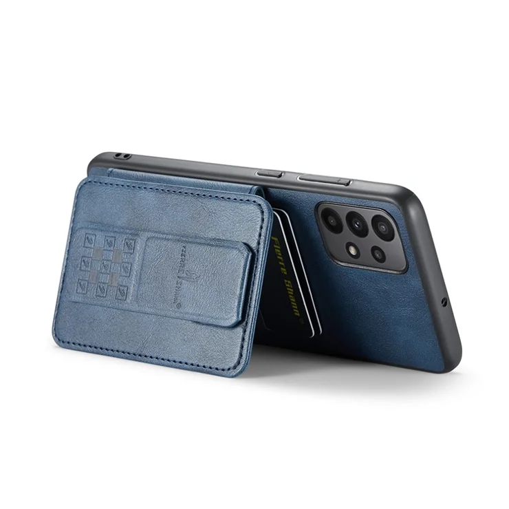 For Samsung Galaxy A23 4G Case Leather+TPU Phone Cover Built-in Magnetic Holder Metal Sheet - Blue