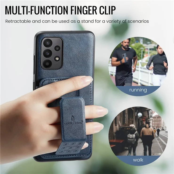 For Samsung Galaxy A23 4G Case Leather+TPU Phone Cover Built-in Magnetic Holder Metal Sheet - Blue