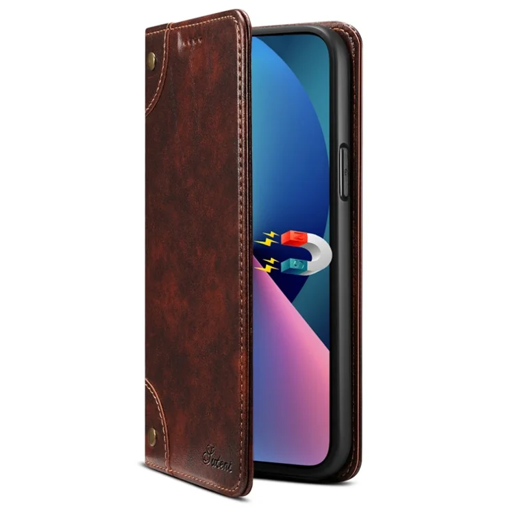 SUTENI For Samsung Galaxy S24 Ultra PU Leather Cover Anti-Drop Card Slots Phone Case - Brown