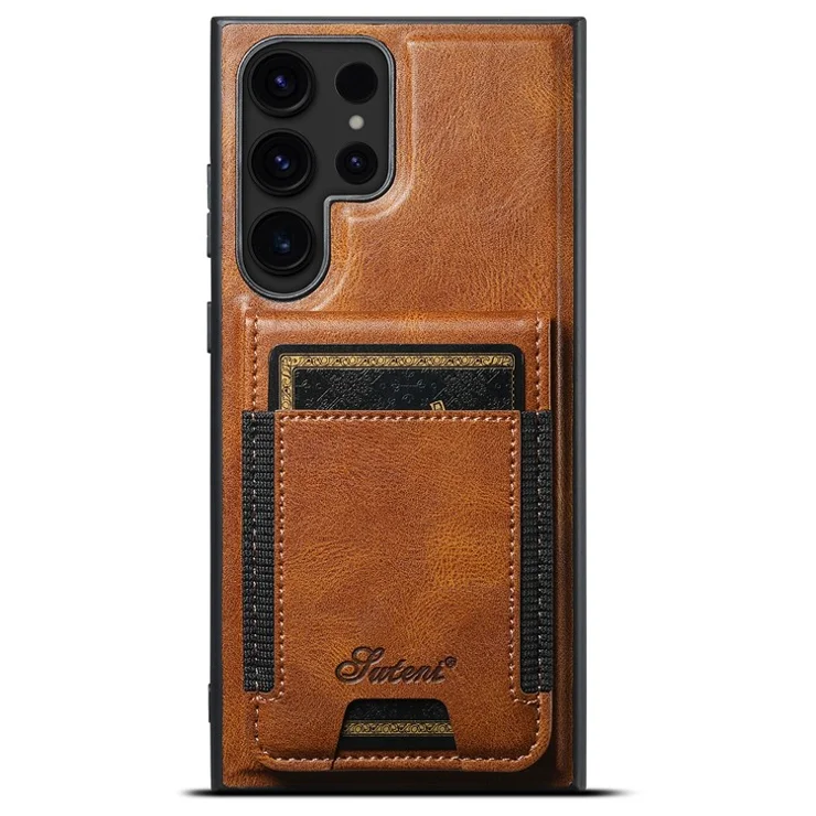 SUTENI H17 For Samsung Galaxy S22 Ultra 5G Case Card Holder Phone Cover Compatible with MagSafe - Brown