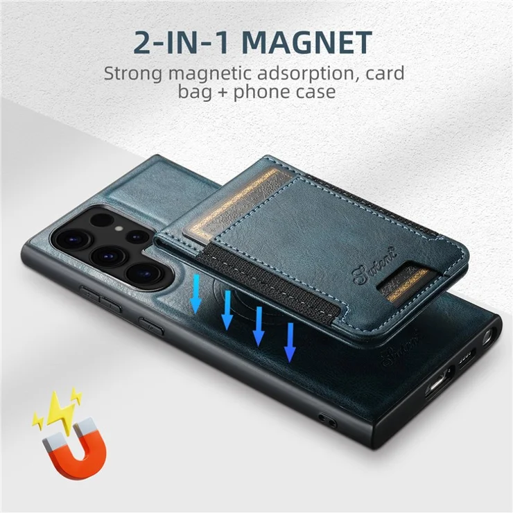 SUTENI H17 For Samsung Galaxy S22 Ultra 5G Case Card Holder Phone Cover Compatible with MagSafe - Blue