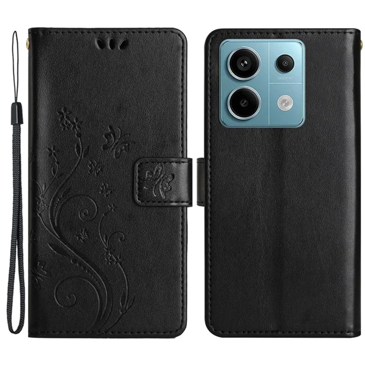 For Xiaomi Redmi Note 13 Pro 5G / Poco X6 5G Case Leather Wallet Cover Butterfly Imprinted - Black