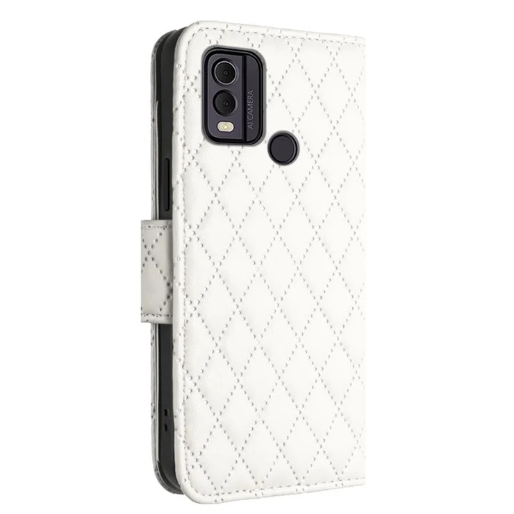 For Nokia C22 Leather Case Phone Stand Cover with 7 Card Slots and Hand Strap - White