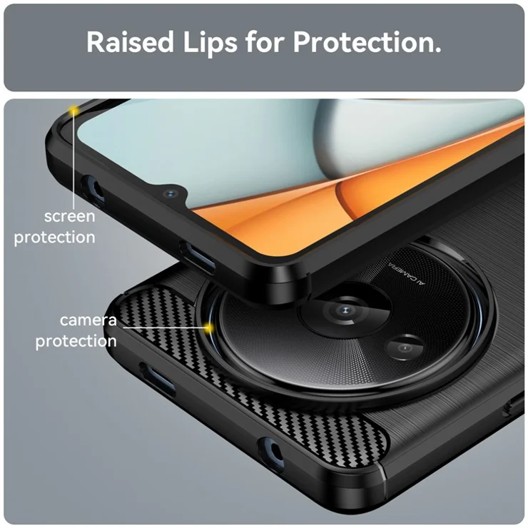 For Xiaomi Redmi A3 4G / Poco C61 4G TPU Case Brushed Carbon Fiber Texture Phone Cover - Black