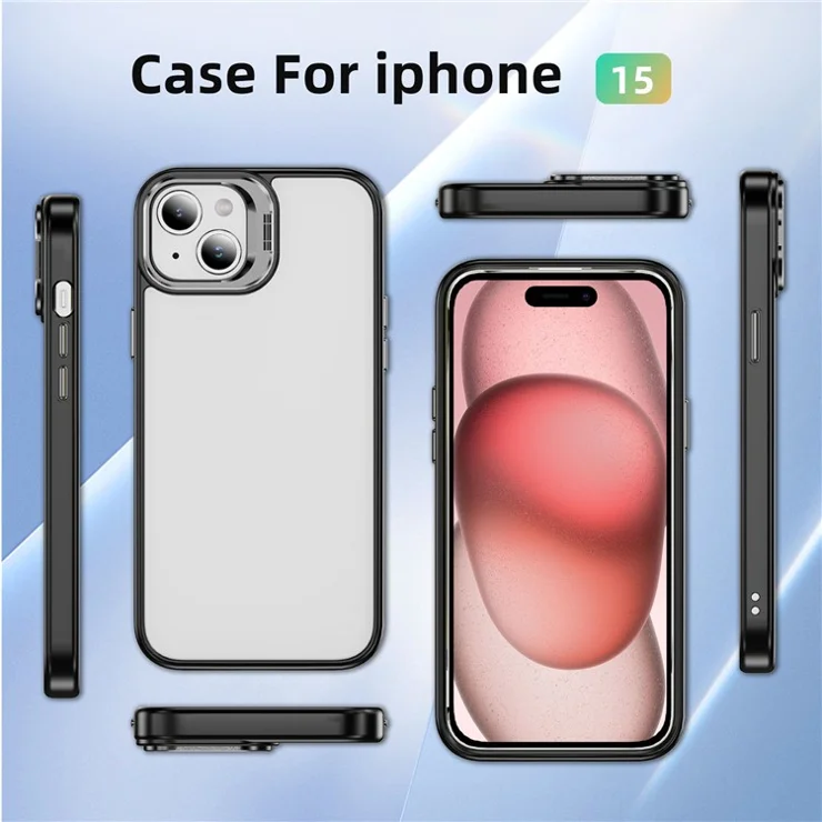 For iPhone 13 / 14 Case TPU+Acrylic Shock-Absorption Phone Cover with Metal Frame - Black