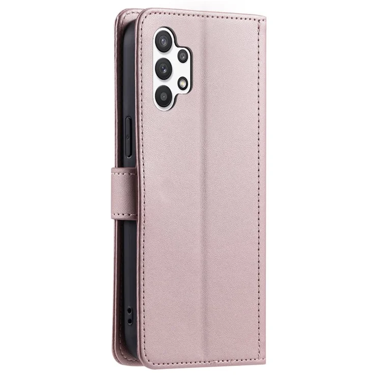 For Samsung Galaxy A32 5G / M32 5G Case Rhombus Grid Wallet Crossbody Phone Bag Cover - Rose Gold