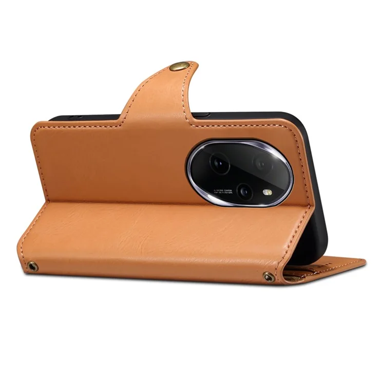 DENIOR For Honor 100 Pro 5G Case PU Leather Phone Wallet Cover with Stand - Khaki