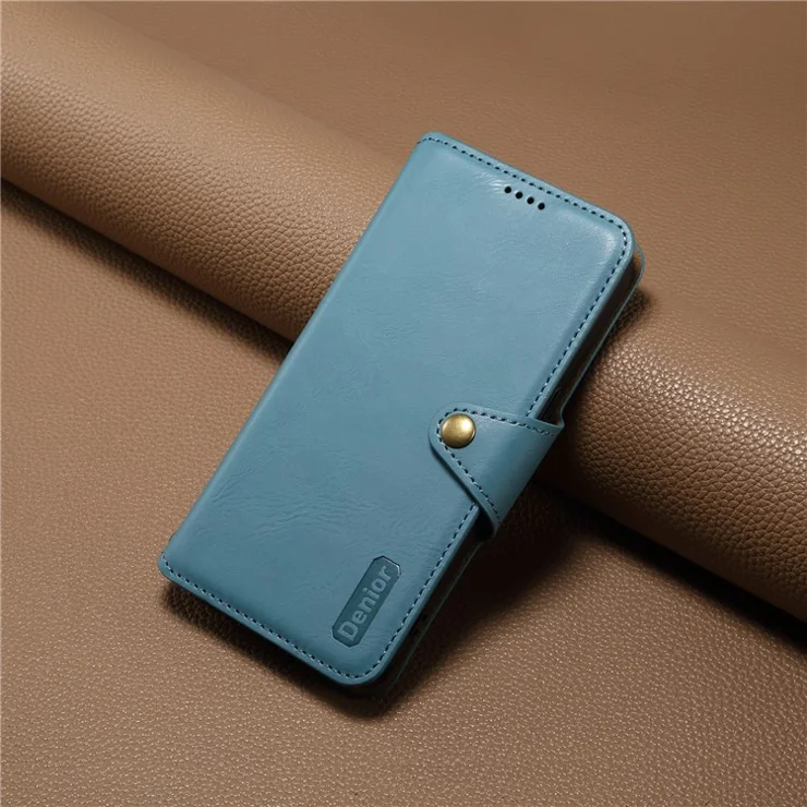 DENIOR For Samsung Galaxy A53 5G Wallet Case Cowhide Texture Phone Cover Folding Stand - Blue
