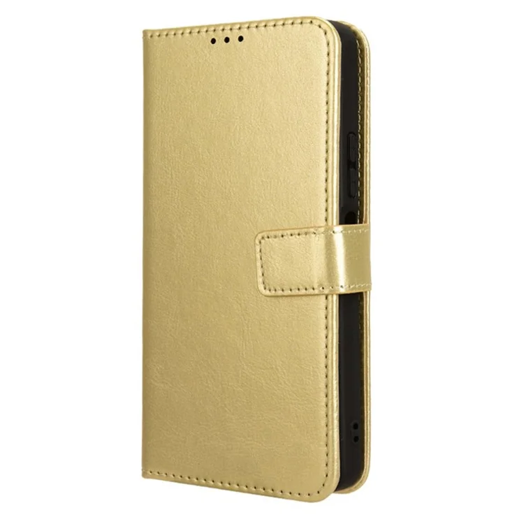 For Xiaomi Redmi A3 4G / Poco C61 4G Wallet Case Crazy Horse Texture Leather Phone Cover Viewing Stand - Gold