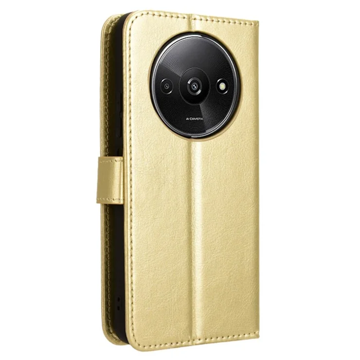 For Xiaomi Redmi A3 4G / Poco C61 4G Wallet Case Crazy Horse Texture Leather Phone Cover Viewing Stand - Gold