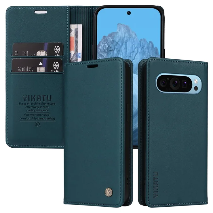 YIKATU YK-001 For Google Pixel 9 / Pixel 9 Pro Case Magnetic Closure PU Leather Phone Cover - Green