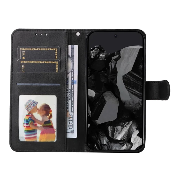 For Google Pixel 10 Pro XL / 9 Pro XL Case PU Leather Calf Texture Wallet Flip Phone Cover - Black