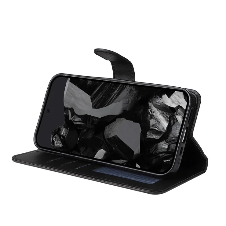 For Google Pixel 10 Pro XL / 9 Pro XL Case PU Leather Calf Texture Wallet Flip Phone Cover - Black