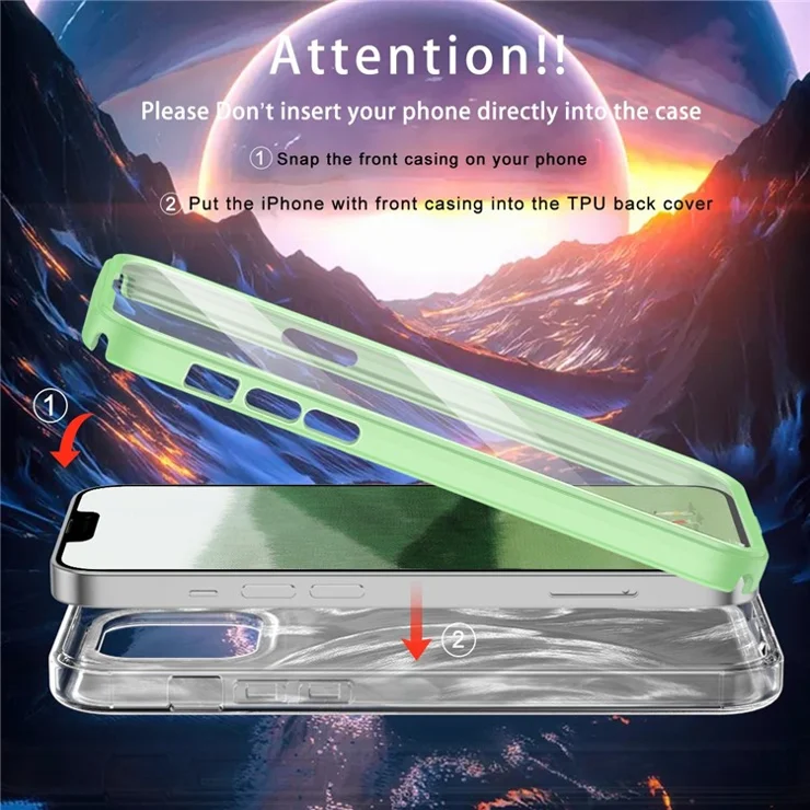 For iPhone 13 Pro Max 6.7 inch Case Gradient Feather Pattern Camera Protection Phone Cover - Green