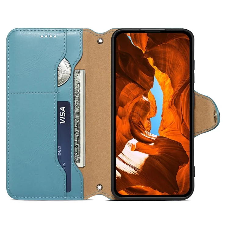 DENIOR For Google Pixel 7 5G Case Cowhide Texture Shockproof Wallet Phone Cover - Blue