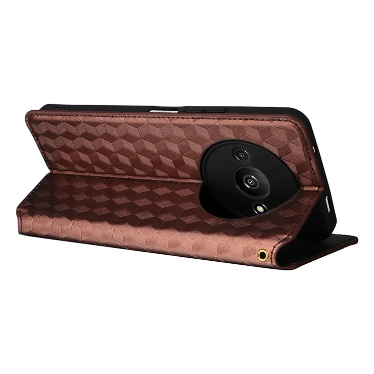 For Xiaomi Redmi A3 4G / Poco C61 4G Case Wallet PU Leather Phone Cover Rhombus Imprinted - Brown