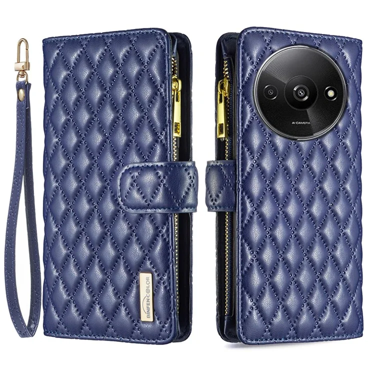 BINFEN COLOR BF Style-15 For Xiaomi Redmi A3 4G / Poco C61 4G Case Zipper Flip Shockproof Leather Phone Cover - Blue