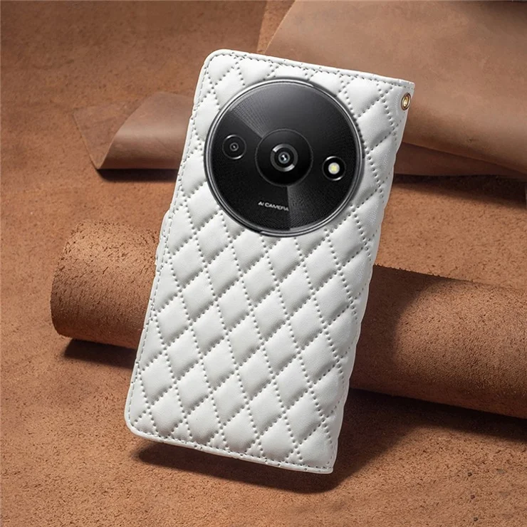 BINFEN COLOR BF Style-15 For Xiaomi Redmi A3 4G / Poco C61 4G Case Zipper Flip Shockproof Leather Phone Cover - White