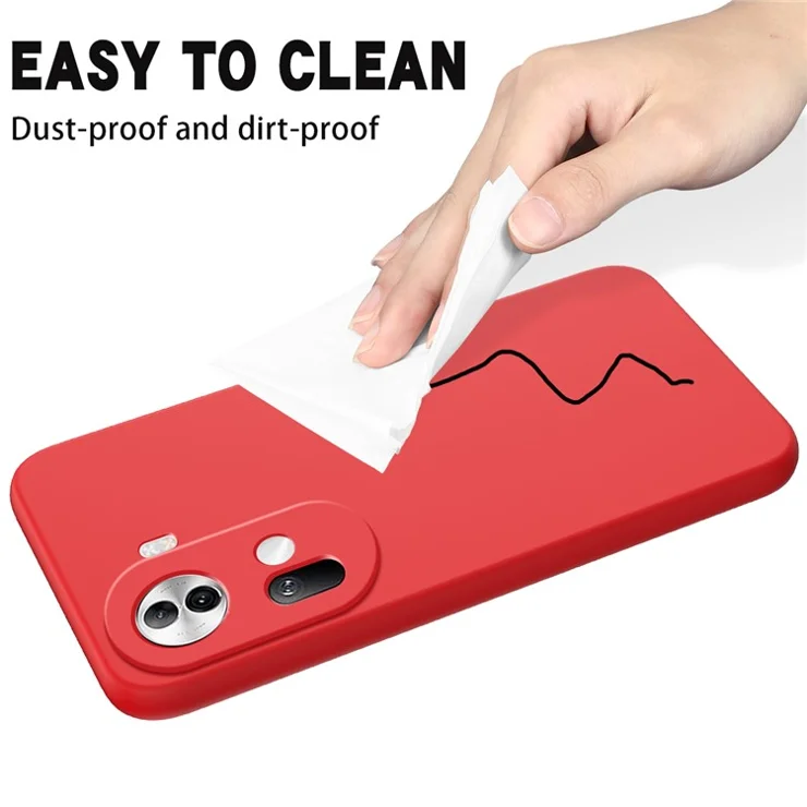 For Oppo Reno11 5G (Global) Liquid Silicone Case Fiber Lining Phone Cover with Strap - Red