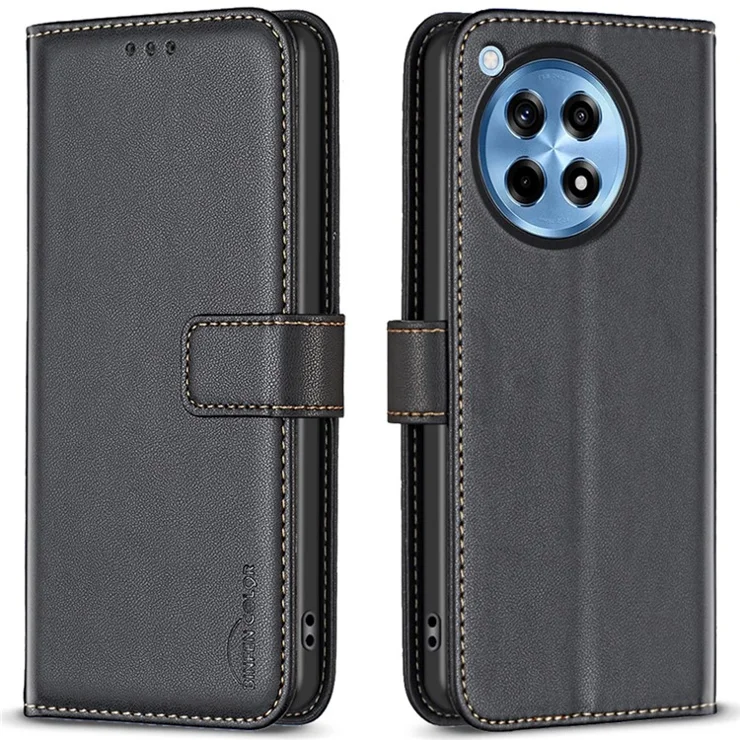 BINFEN COLOR BF17 For OnePlus 12R 5G / Ace 3 5G Wallet Case Magnetic Closing Stand Phone Cover - Black