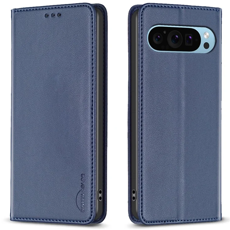 BINFEN COLOR BF18 For Google Pixel 9 Pro XL Case PU Leather Viewing Stand Phone Cover with 3 Card Holder - Blue