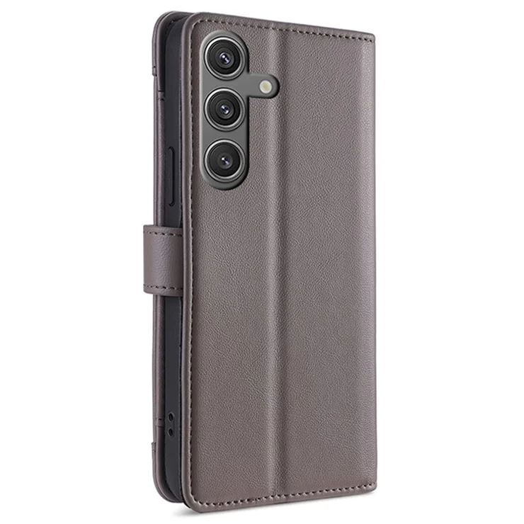 For Samsung Galaxy S24 Case Magnetic Drop-proof Cover Leather Stand Cover with 2 Straps - Grey