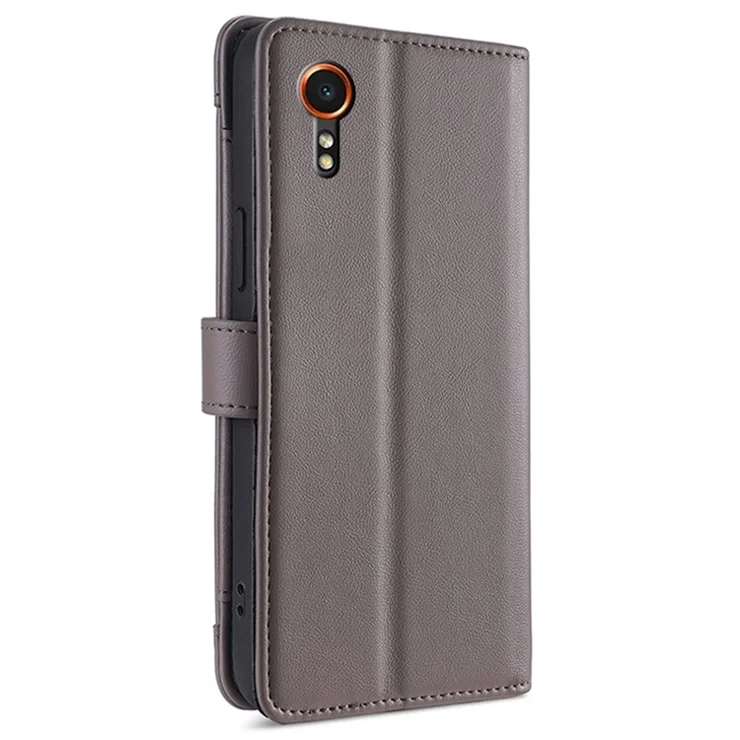 For Samsung Galaxy Xcover7 Wallet Case Shockproof Leather Phone Cover with 2 Straps - Grey